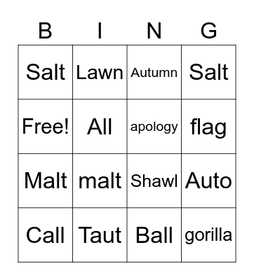 The three "Au's" Bingo Card