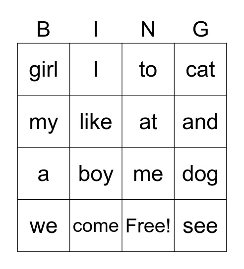 peters sight words 1 Bingo Card