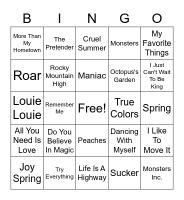 Music Bingo Card