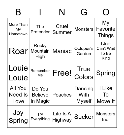 Music Bingo Card