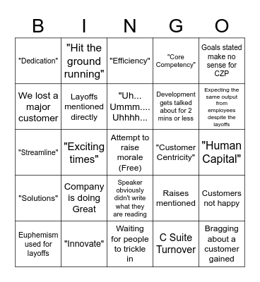 All Hands Bingo Card