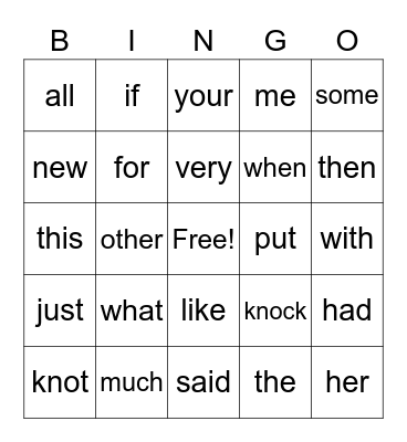 Spelling Test Practice Bingo Card