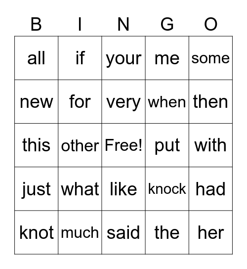 Spelling Test Practice Bingo Card