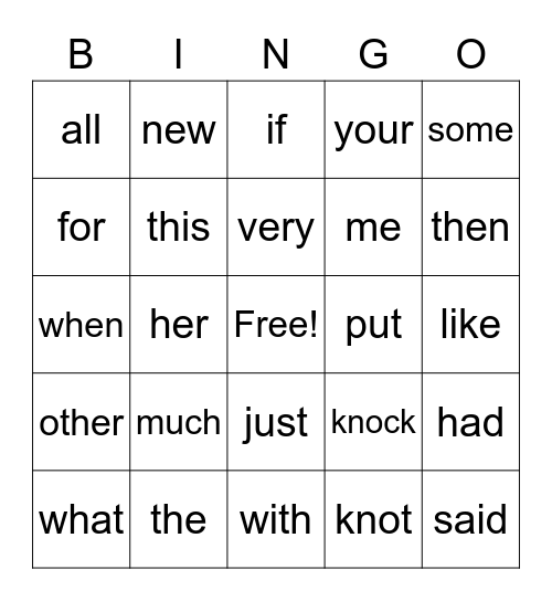 Spelling Test Practice Bingo Card