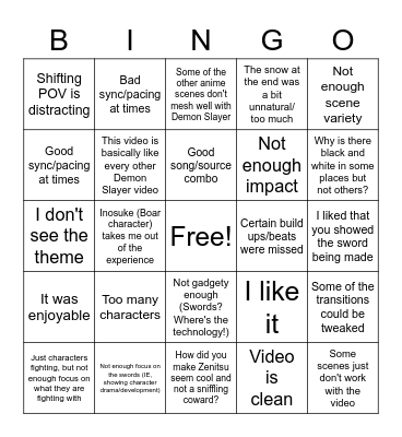What the judges will say Bingo Card