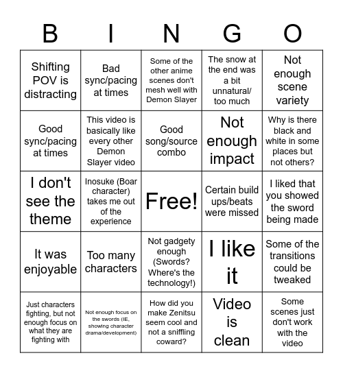What the judges will say Bingo Card