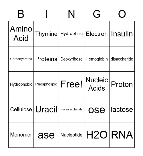 Biochemistry Bingo! Bingo Card