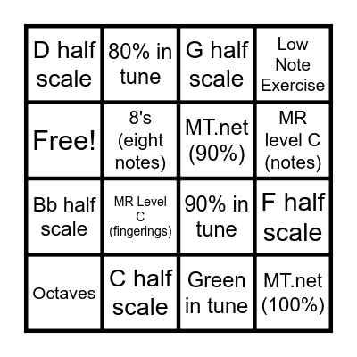 Saxophone Bingo #4 Bingo Card