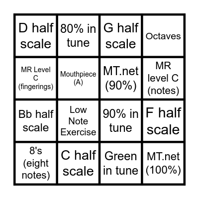 Saxophone Bingo #4 Bingo Card