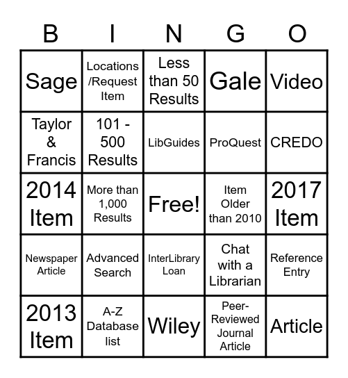 OneSearch Bingo Card
