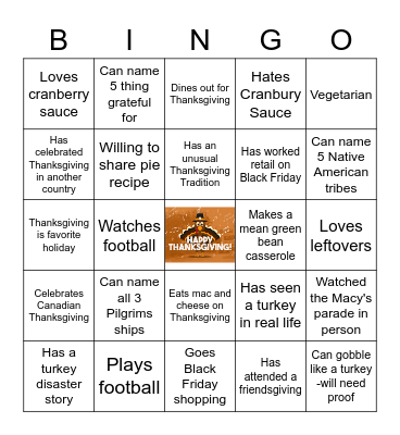 Thanksgiving Bingo Card