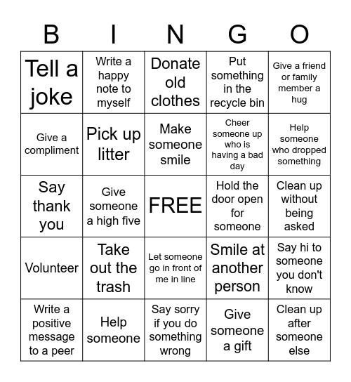 Be Kind! Bingo Card