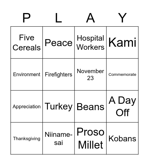 Japanese Thanksgiving Bingo Card