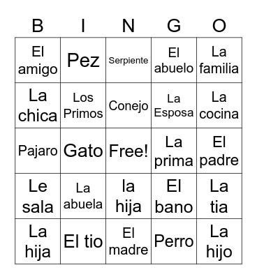 Spanish bingo Card
