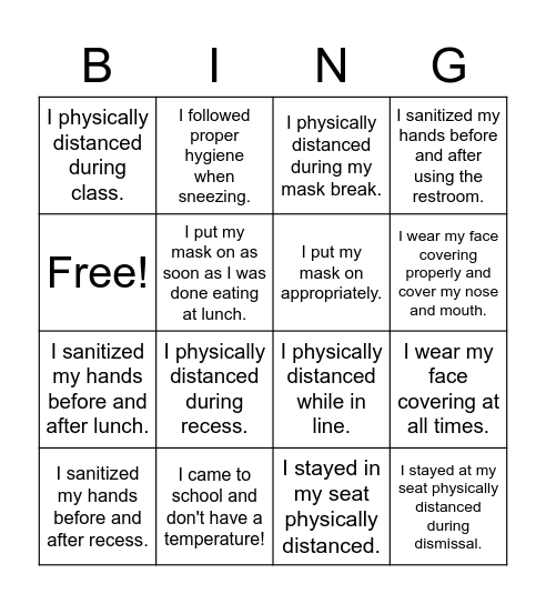 Wellness Bingo Card