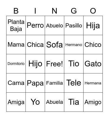 Spanish Bingo Card