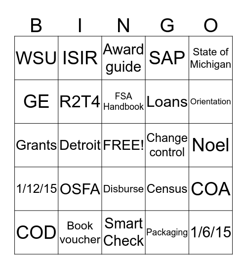 OSFA Holiday Bingo - 2014 Bingo Card