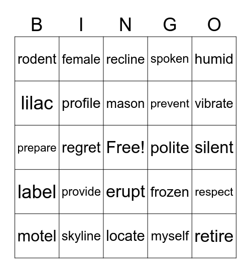 WILSON 5.2 Bingo Card
