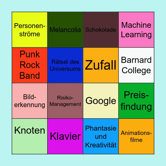 Mathematikerinnen-Advents-Bingo Card