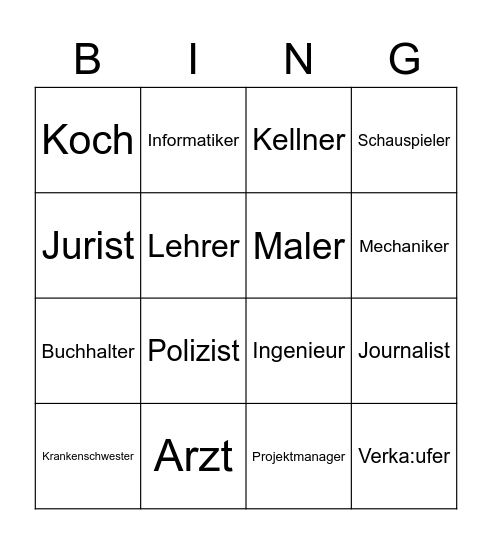 BERUFE Bingo Card