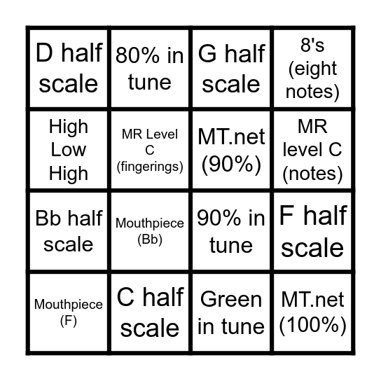 Saxophone Bingo #4 Bingo Card