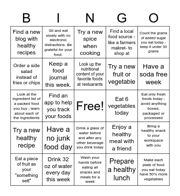 Good Eats Bingo Card