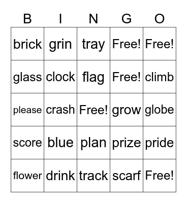 Consonant Blends Bingo Card