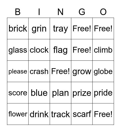 Consonant Blends Bingo Card