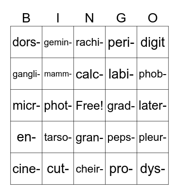 Lesson 9 Medical Terms Bingo Card