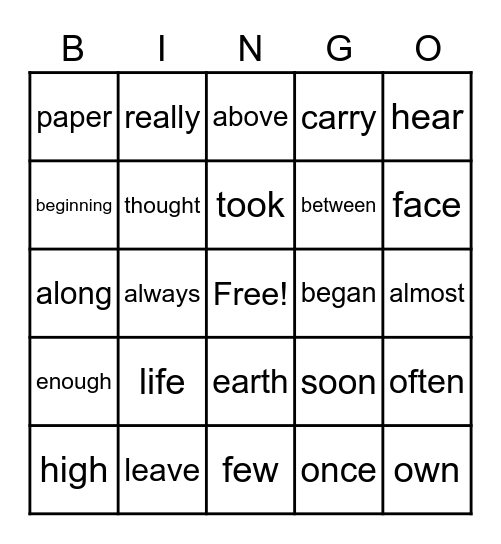 Fry third hundred sight words Bingo Card