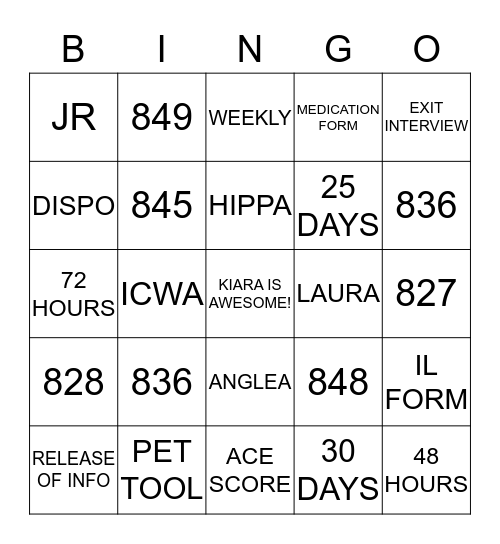 Devereux BINGO Card