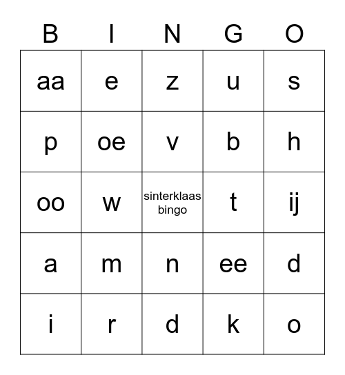 Sinterklaas letter bingo Card