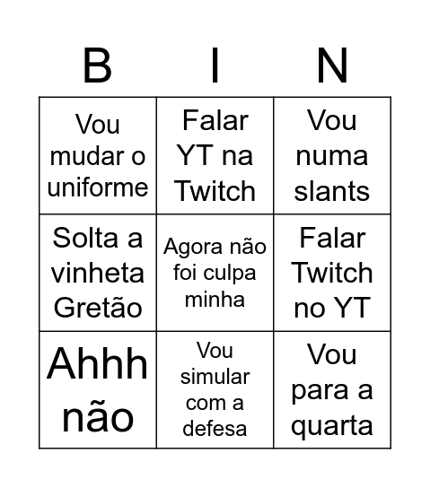 Bingo do Golim Bingo Card