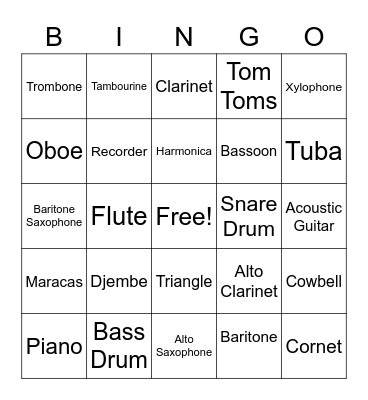 Instrument Identification Bingo Card