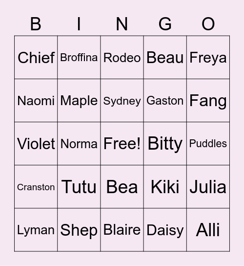 RINGO Bingo Card