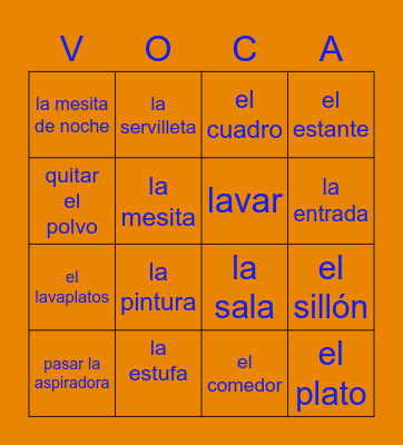 Ms. Garza. Lección 3. La vivienda Bingo Card