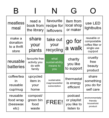 Sustainability Photo Challenge Bingo Card