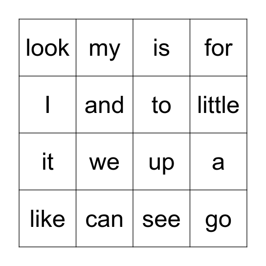 Sight Word BINGO Card