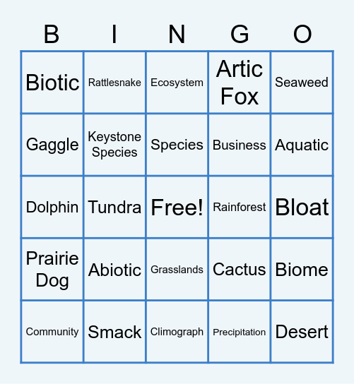 BIOSPHERE Bingo Card