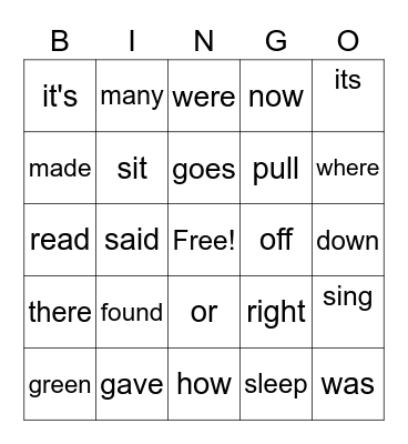 SIGHT WORDS - found Bingo Card