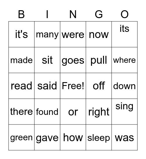 SIGHT WORDS - found Bingo Card