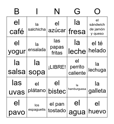 La Comida Bingo Card