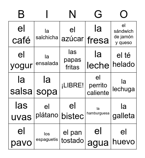 La Comida Bingo Card