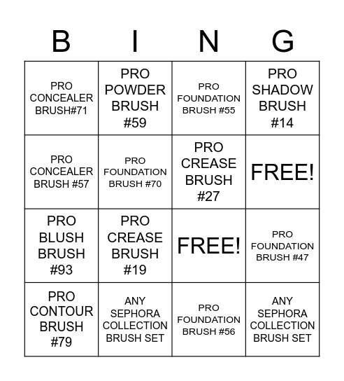 SELL THOSE BRUSHES Bingo Card