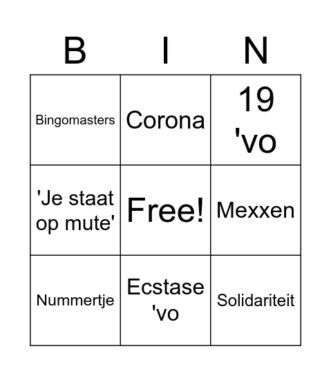 SHOTKAART Bingo Card