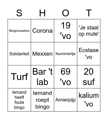 SHOTKAART Bingo Card