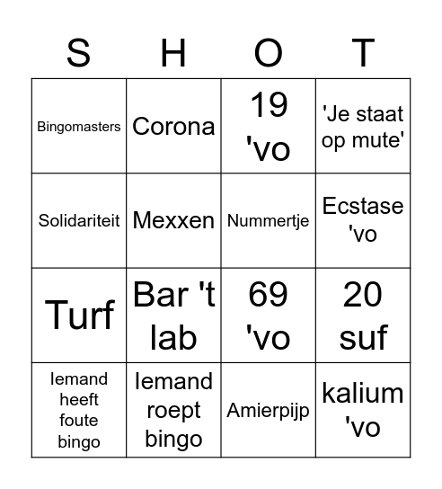 SHOTKAART Bingo Card