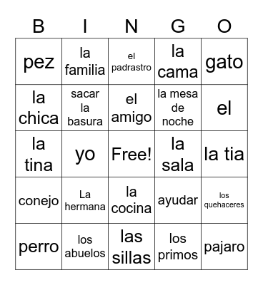 Vocabulary Bingo Card