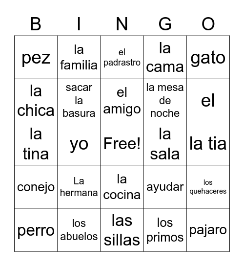 Vocabulary Bingo Card