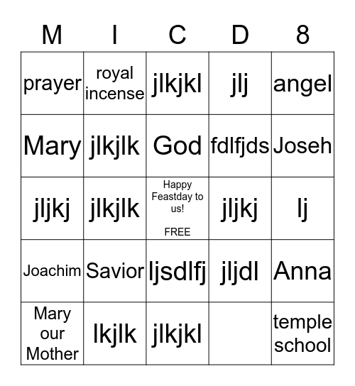 Mary Bingo Card